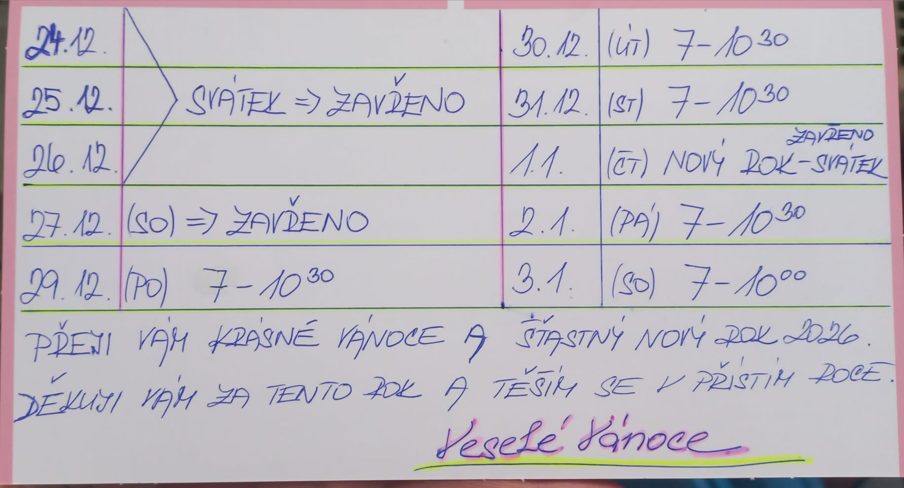 rviště otevírací doba vánoce 2025