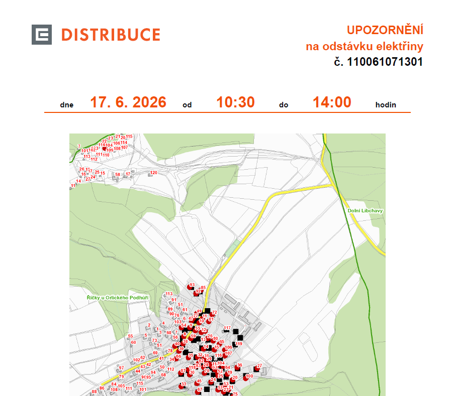 ČEZ odstávka 17.6.2026 Říčky 2