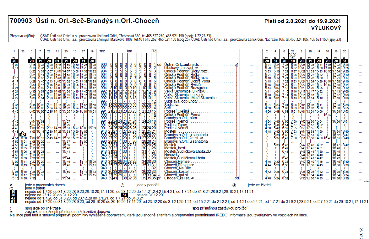 Výlukový jízdní řád 7 2021