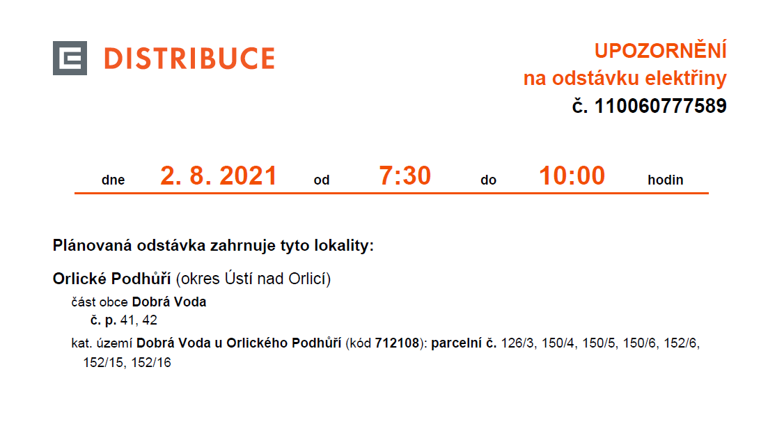 ČEZ 2.8.2021 Dobrá Voda