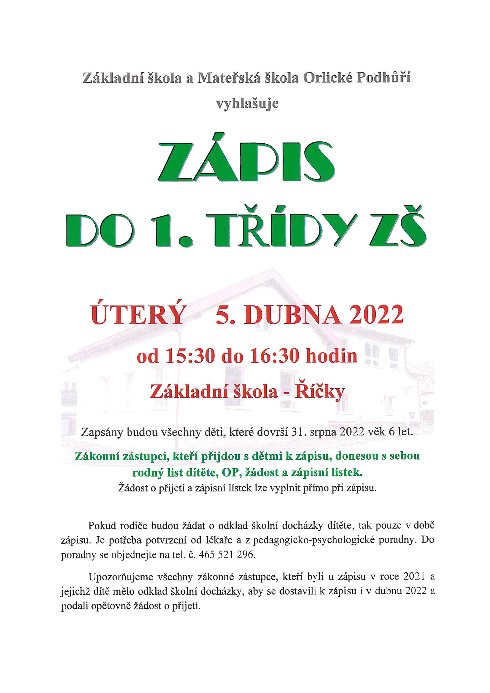 Zápis do 1. třídy 2022