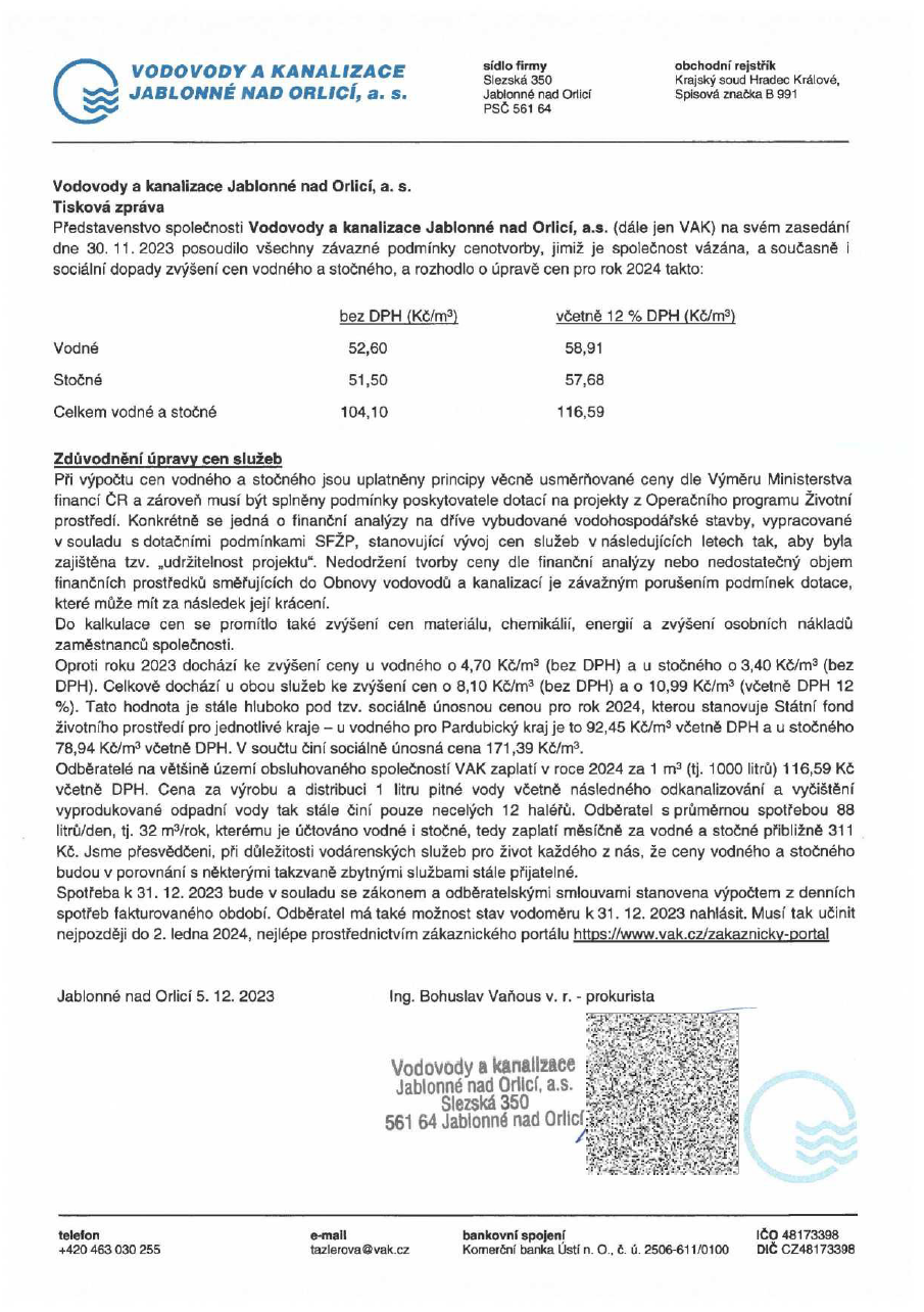 VAK Tisková zpráva pro rok 2024