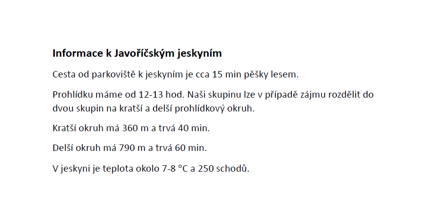 Info Javoříčské jeskyně