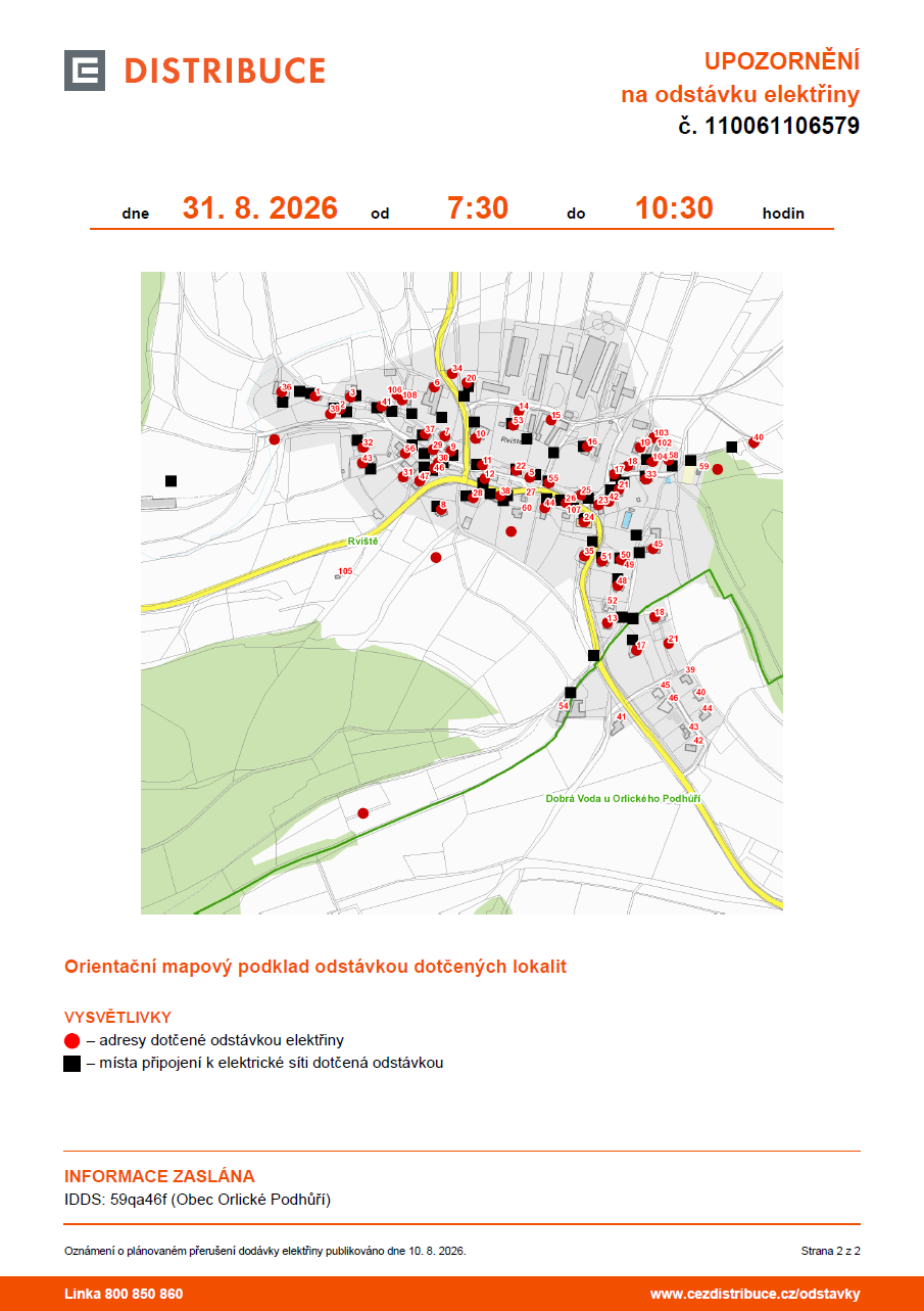 ČEZ oznameni odstávka 31.8.2026 DV a Rviště 2