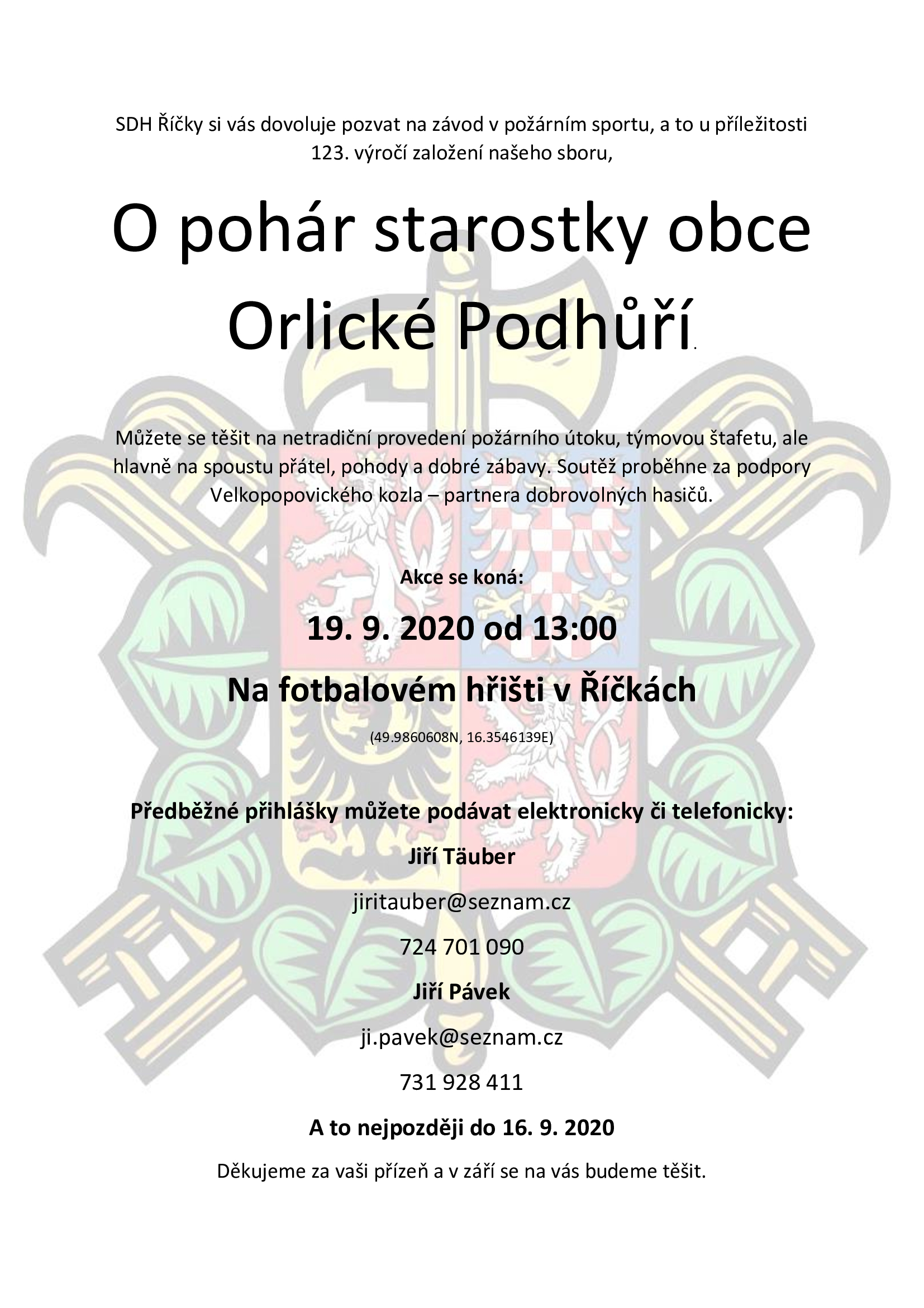 Pozvánka soutěž o pohár starostky obce Final